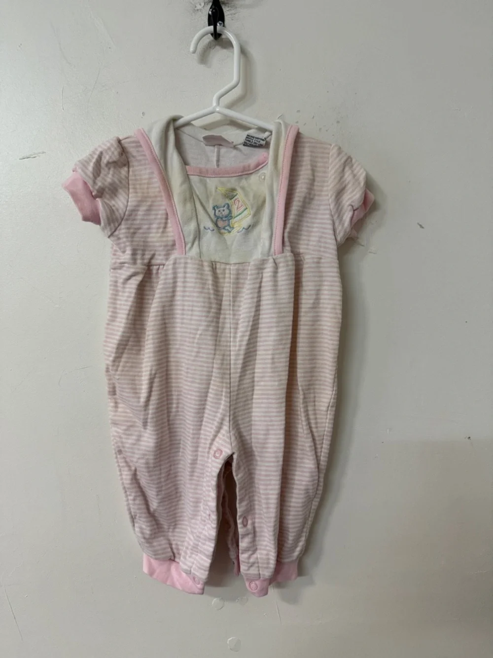 Pink Striped Infant One-Piece Bodysuit with Embroidered Character 1990’s